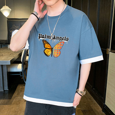 Tricou barbatesc model nou cu maneci scurte late si imprimeu