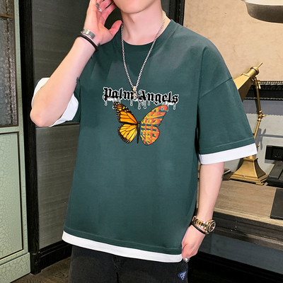 Tricou barbatesc model nou cu maneci scurte late si imprimeu