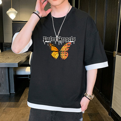 Tricou barbatesc model nou cu maneci scurte late si imprimeu