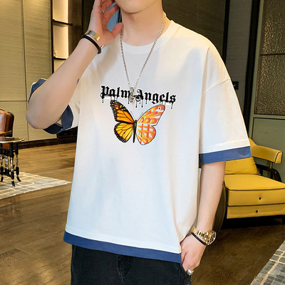 Tricou barbatesc model nou cu maneci scurte late si imprimeu