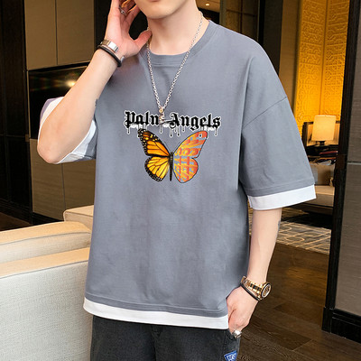 Tricou barbatesc model nou cu maneci scurte late si imprimeu