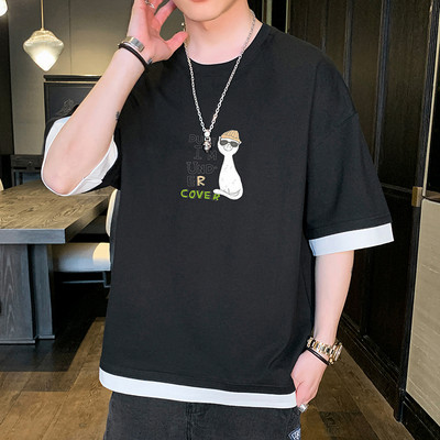 Tricou barbatesc model nou cu maneci largi si imprimeu