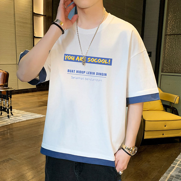 Tricou barbatesc model nou cu maneci largi si imprimeu