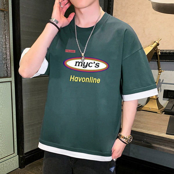 Tricou barbatesc model nou cu maneci largi si imprimeu