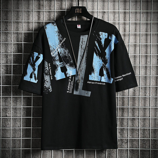 Tricou casual cu imprimeu si maneci scurte - in alb si negru