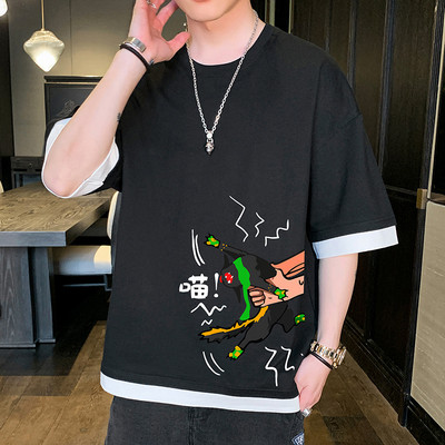 Tricou barbatesc cu imprimeu in mai multe culori - model larg