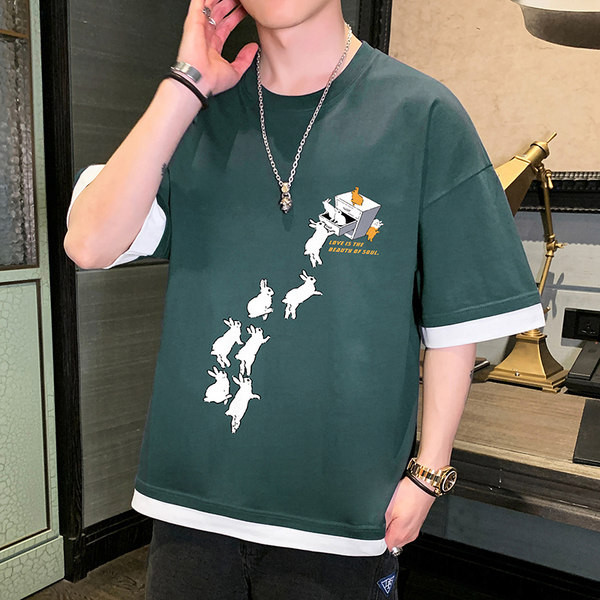 Tricou barbatesc cu imprimeu in mai multe culori - model larg