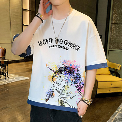 Tricou casual cu imprimeu si maneci scurte in mai multe culori