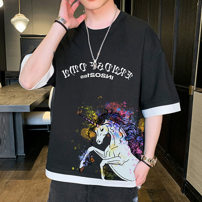 Tricou casual cu imprimeu si maneci scurte in mai multe culori