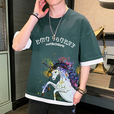 Tricou casual cu imprimeu si maneci scurte in mai multe culori