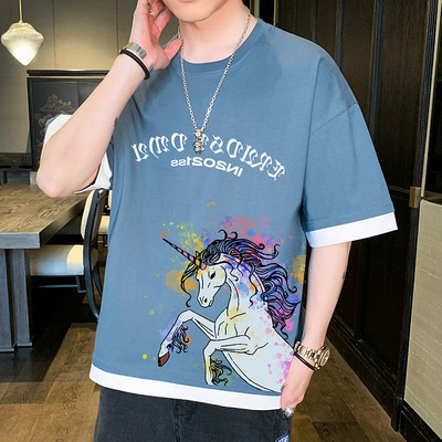 Tricou casual cu imprimeu si maneci scurte in mai multe culori