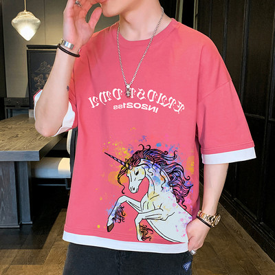 Tricou casual cu imprimeu si maneci scurte in mai multe culori