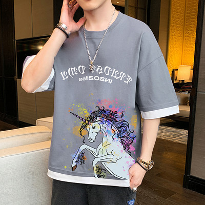 Tricou casual cu imprimeu si maneci scurte in mai multe culori