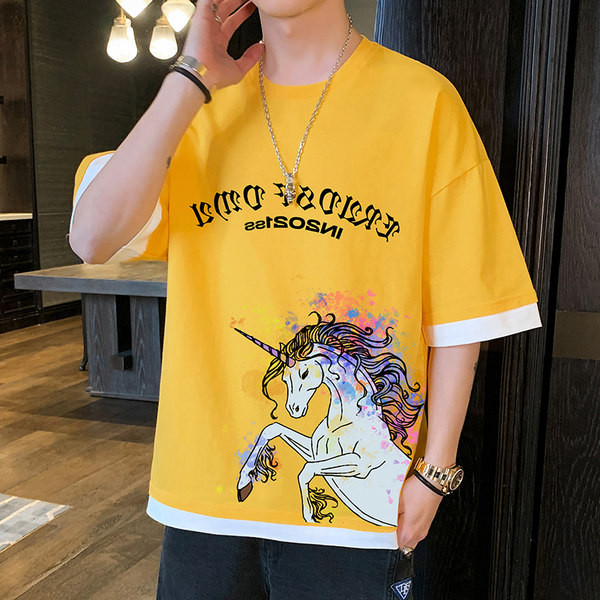 Tricou casual cu imprimeu si maneci scurte in mai multe culori