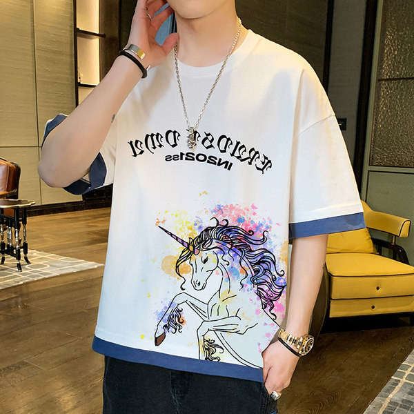 Tricou casual cu imprimeu si maneci scurte in mai multe culori