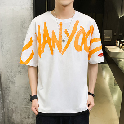 Tricou bărbați model larg cu inscripție și mâneci scurte