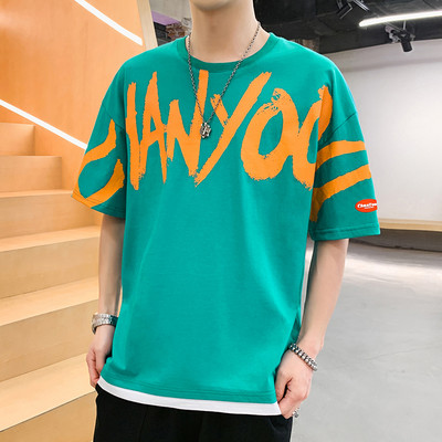 Tricou bărbați model larg cu inscripție și mâneci scurte