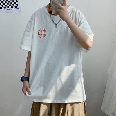 Tricou casual barbatesc cu inscriptii si decolteu oval in doua culori