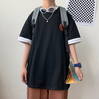 Tricou casual barbatesc cu inscriptii si decolteu oval in doua culori