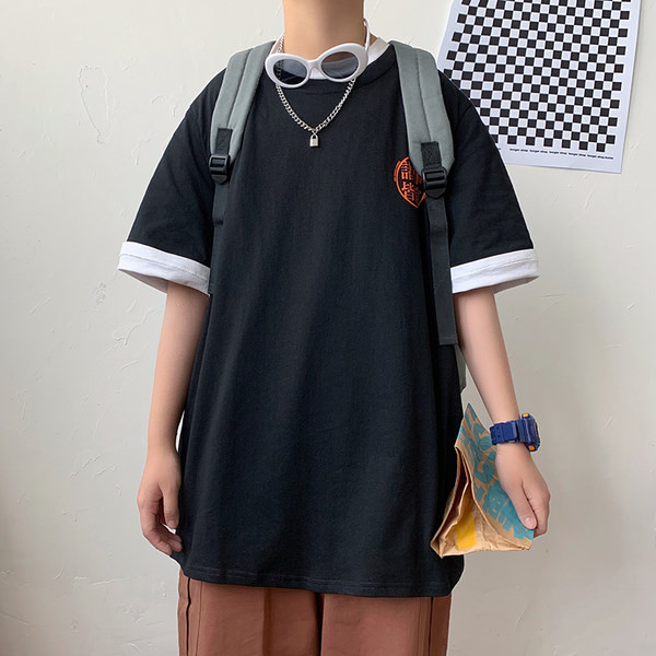 Tricou casual barbatesc cu inscriptii si decolteu oval in doua culori