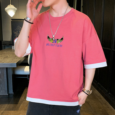 Tricou casual barbatesc cu imprimeu si decolteu rotund in mai multe culori