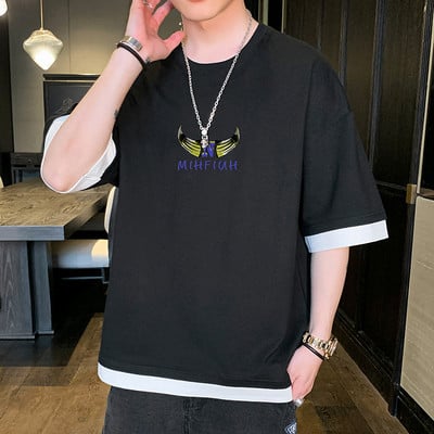 Tricou casual barbatesc cu imprimeu si decolteu rotund in mai multe culori