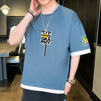 Tricou casual barbatesc cu imprimeu si decolteu rotund in mai multe culori