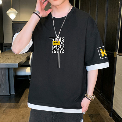 Tricou casual barbatesc cu imprimeu si decolteu rotund in mai multe culori