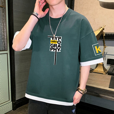 Tricou casual barbatesc cu imprimeu si decolteu rotund in mai multe culori