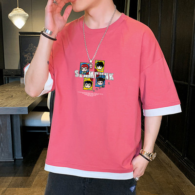 Tricou casual barbatesc cu imprimeu si decolteu rotund in mai multe culori