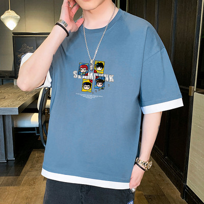 Tricou casual barbatesc cu imprimeu si decolteu rotund in mai multe culori