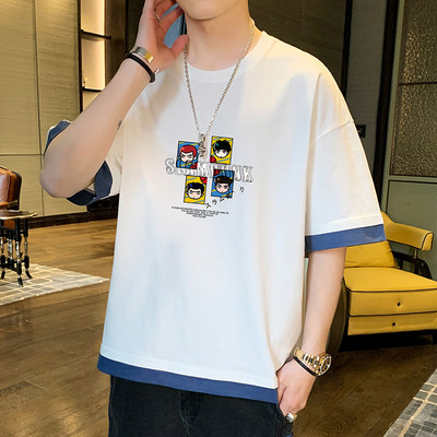 Tricou casual barbatesc cu imprimeu si decolteu rotund in mai multe culori