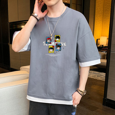 Tricou casual barbatesc cu imprimeu si decolteu rotund in mai multe culori