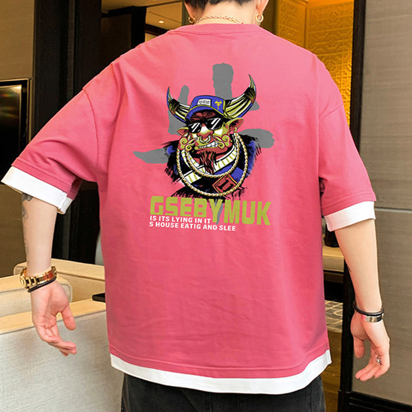 Tricou casual barbatesc cu imprimeu si decolteu rotund in mai multe culori