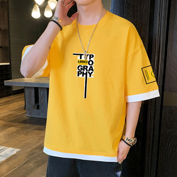 Tricou casual barbatesc cu imprimeu si decolteu rotund in mai multe culori