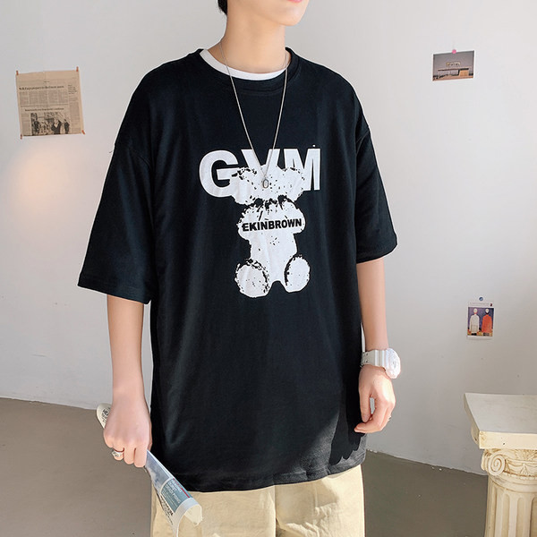 Tricou barbatesc model nou cu imprimeu si decolteu rotund in doua culori