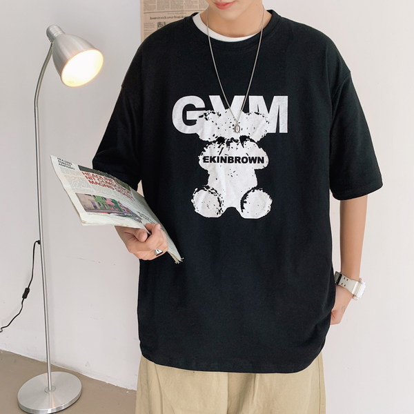 Tricou barbatesc model nou cu imprimeu si decolteu rotund in doua culori