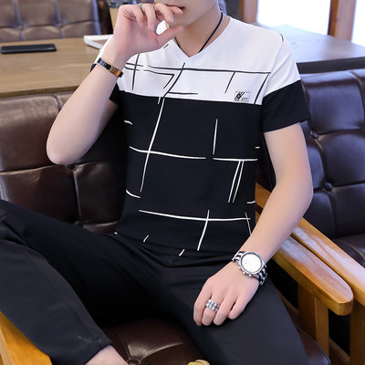 Tricou barbatesc model nou cu decolteu spitz si maneci scurte - mai multe culori