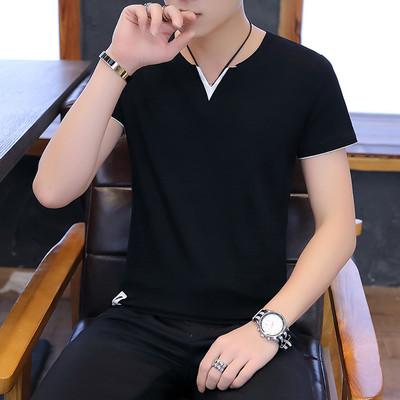 Tricou barbatesc model nou cu decolteu spitz si maneci scurte - mai multe culori