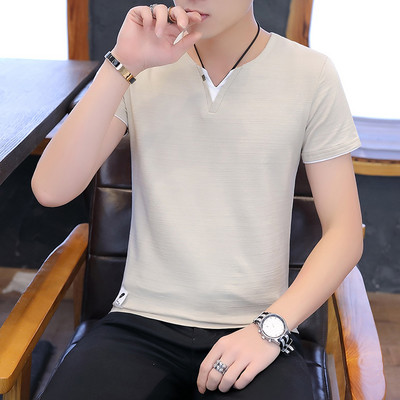 Tricou barbatesc model nou cu decolteu spitz si maneci scurte - mai multe culori