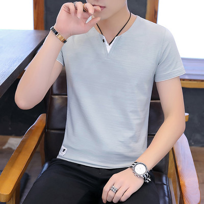 Tricou barbatesc model nou cu decolteu spitz si maneci scurte - mai multe culori