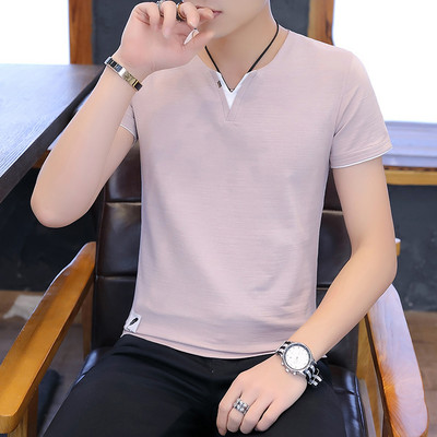 Tricou barbatesc model nou cu decolteu spitz si maneci scurte - mai multe culori