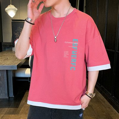 Tricou casual cu aplicatie si maneci scurte in mai multe culori pentru barbati