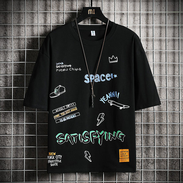 Tricou casual barbatesc cu decolteu oval cu inscriptii