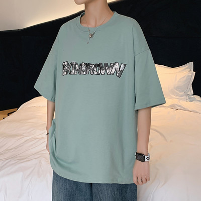 Tricou barbatesc cu inscriptie si decolteu rotund in mai multe culori