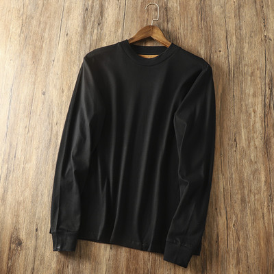 Bluză pentru bărbați de culoare uni, cu decolteu rotund și mâneci lungi