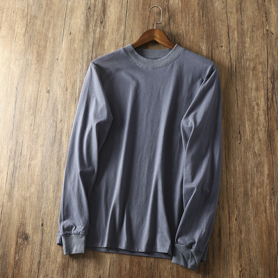 Bluză pentru bărbați de culoare uni, cu decolteu rotund și mâneci lungi