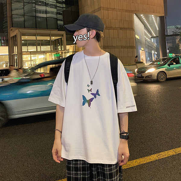 Tricou casual barbatesc cu aplicatie si maneci scurte - alb si negru