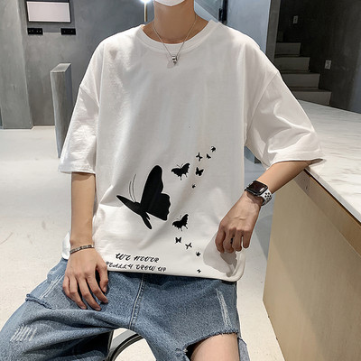 Tricou lat pentru bărbați cu aplicație și decolteu oval