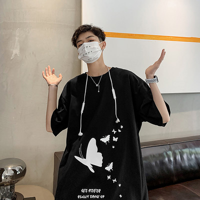 Tricou lat pentru bărbați cu aplicație și decolteu oval